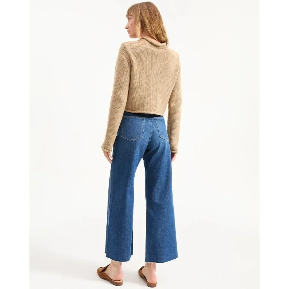 Veronica Beard Briony Knit Cotton Roll Neck Sweater Sz S Stone - Picture 2 of 10